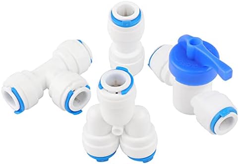 Newzoll 3/8 Water Line Fittings Set, 35Pcs Quick Connect Push in to Connect Water Purifiers Tube Fittings for RO Water Reverse Osmosis System, I/ T/ Y Type Combo + Ball Valves